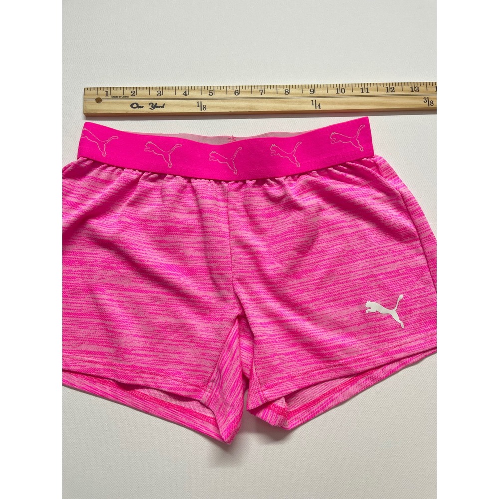 Puma Girls Pink Space Dye Athletic Shorts Size Small 7/8 Logo Waistband 0319 - Picture 4 of 6